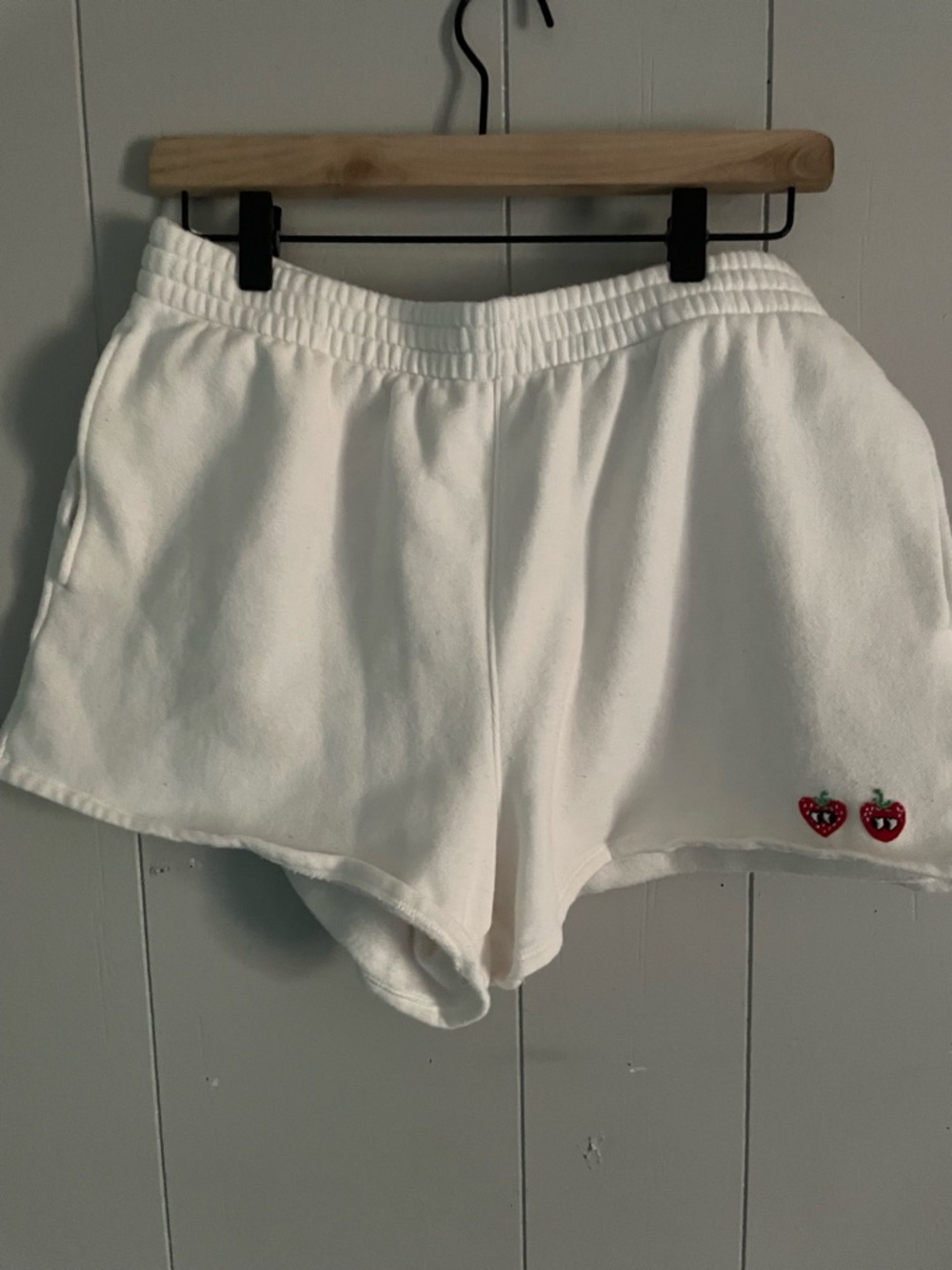 PINK Victoria's Secret White Terry Athletic Shorts with Strawberry Patch